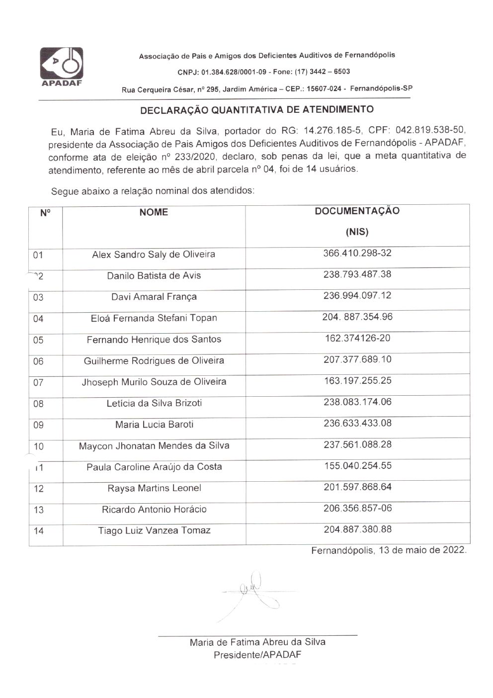 Página 14 de Prestação de Contas Mensal — Habilitação e Reabilitação — 4ª Parcela — Maio/2022