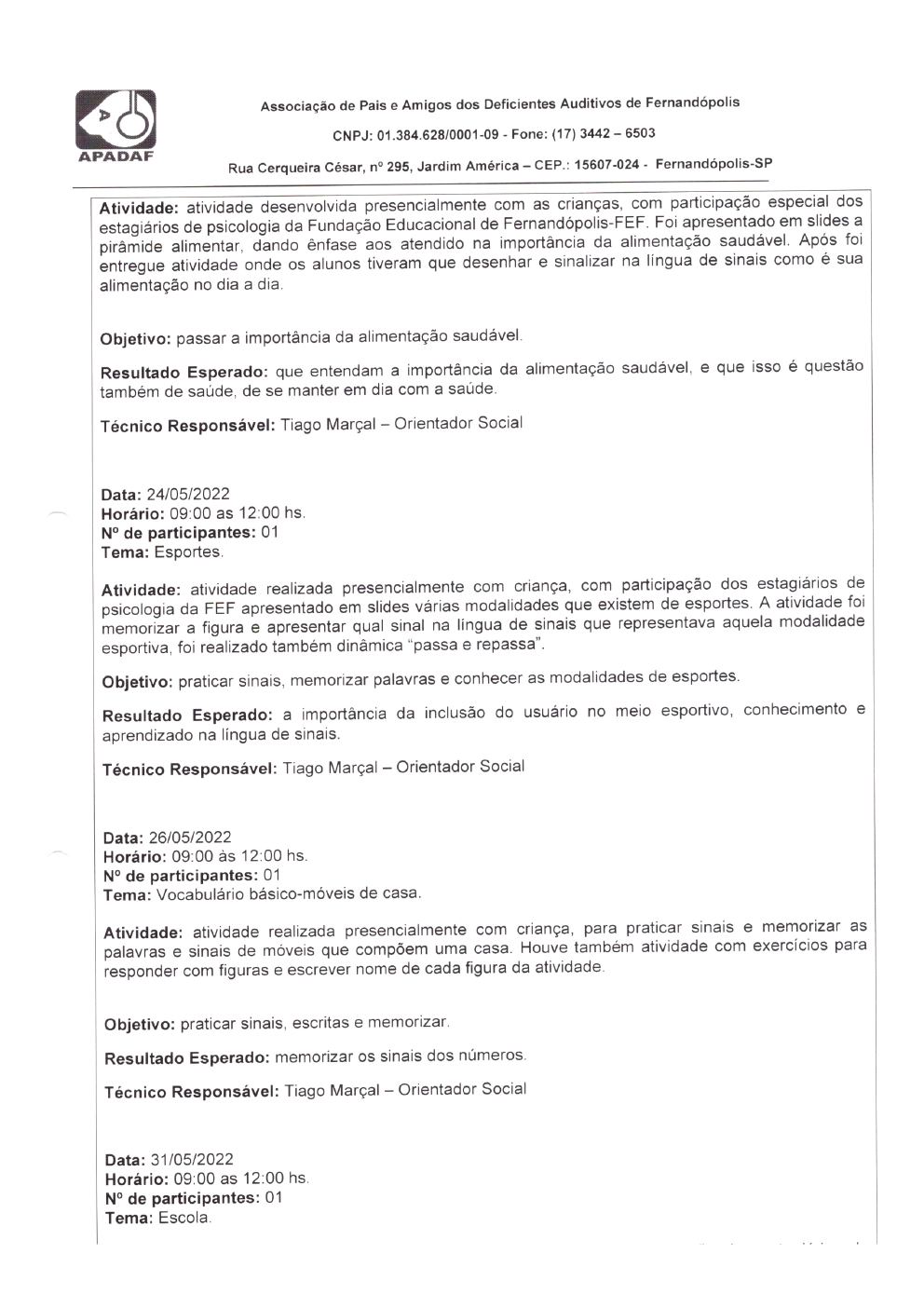 Página 9 de Prestação de Contas Mensal — Habilitação e Reabilitação — 5ª Parcela — Junho/2022