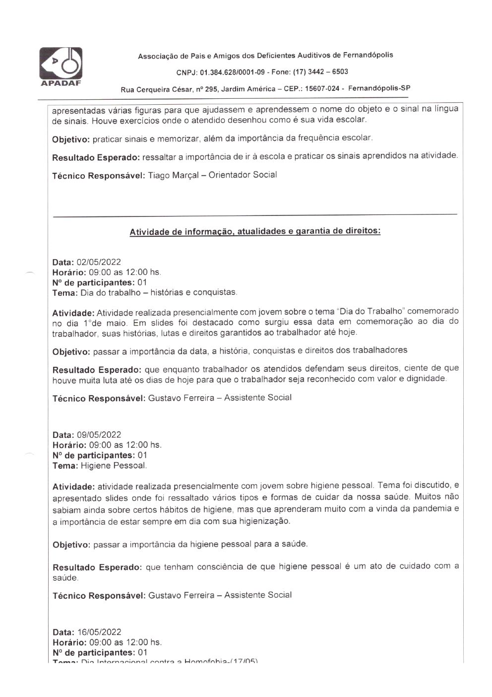 Página 10 de Prestação de Contas Mensal — Habilitação e Reabilitação — 5ª Parcela — Junho/2022