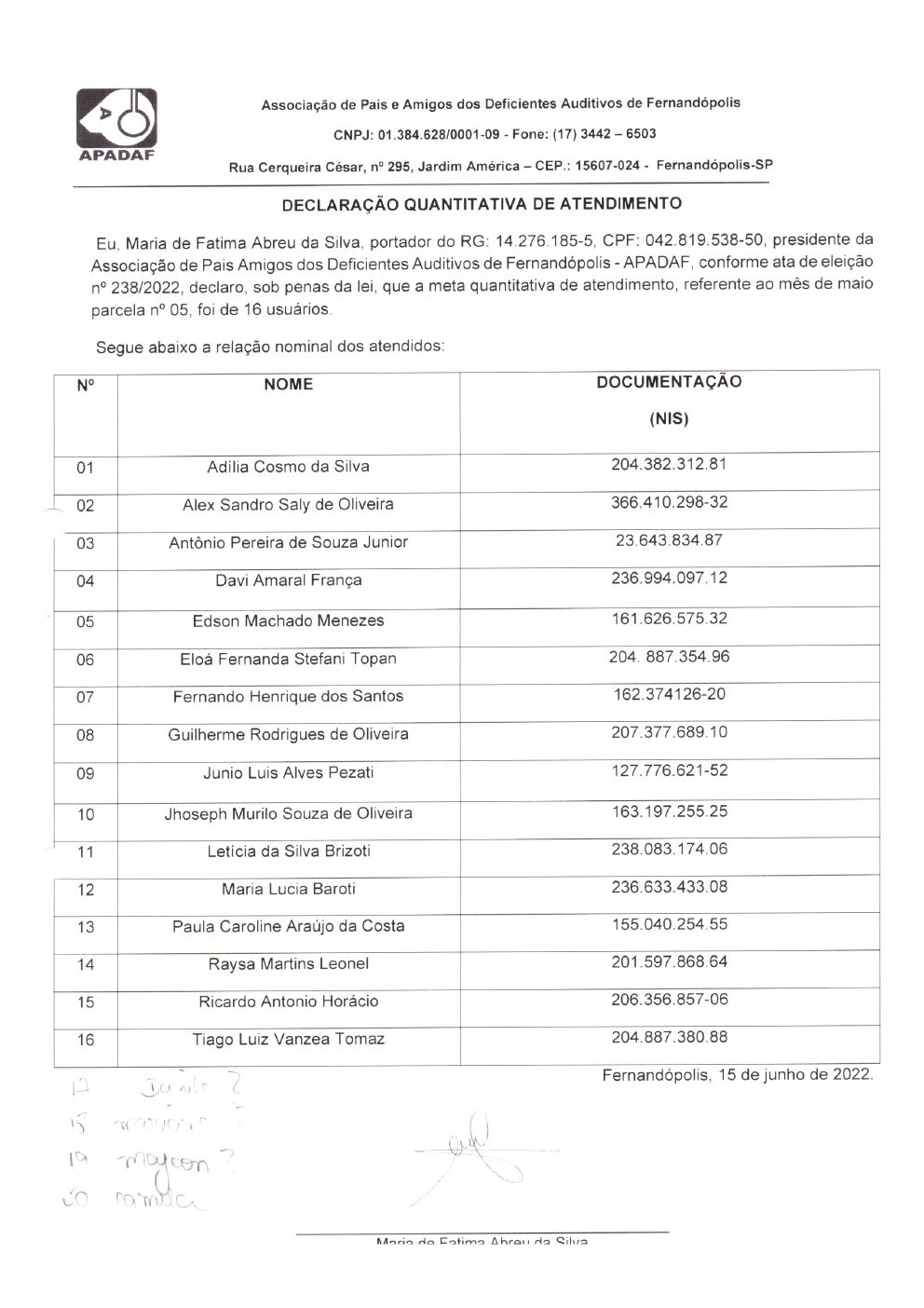Página 17 de Prestação de Contas Mensal — Habilitação e Reabilitação — 5ª Parcela — Junho/2022