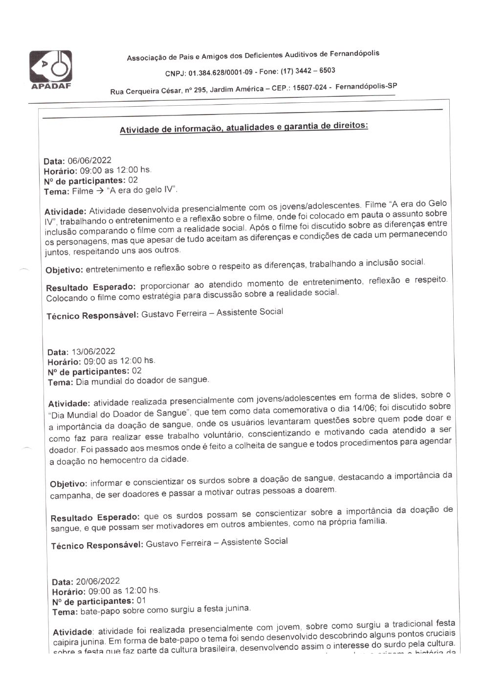 Página 10 de Prestação de Contas Mensal — Habilitação e Reabilitação — 6ª Parcela — Julho/2022
