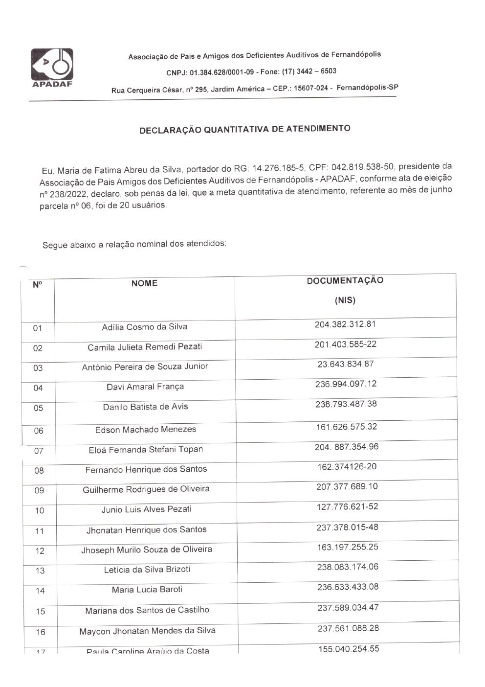 Página 20 de Prestação de Contas Mensal — Habilitação e Reabilitação — 6ª Parcela — Julho/2022