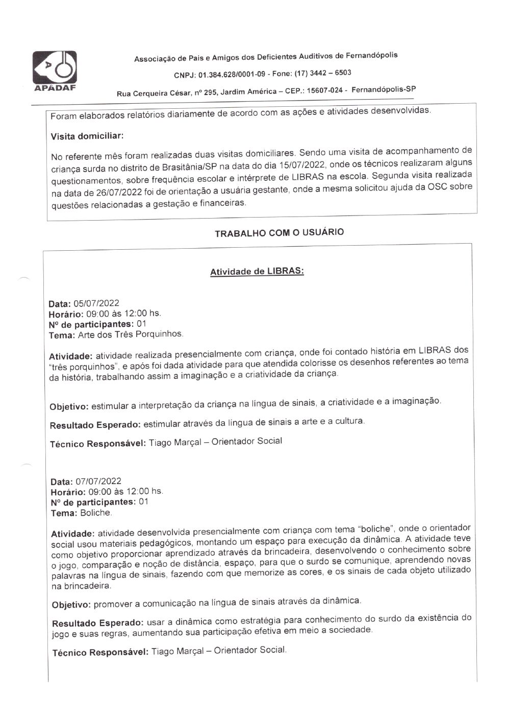 Página 7 de Prestação de Contas Mensal — Habilitação e Reabilitação — 7ª Parcela — Agosto/2022