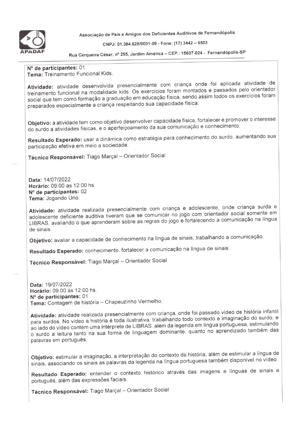 Página 8 de Prestação de Contas Mensal — Habilitação e Reabilitação — 7ª Parcela — Agosto/2022