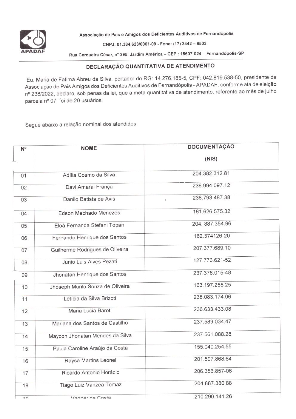 Página 18 de Prestação de Contas Mensal — Habilitação e Reabilitação — 7ª Parcela — Agosto/2022