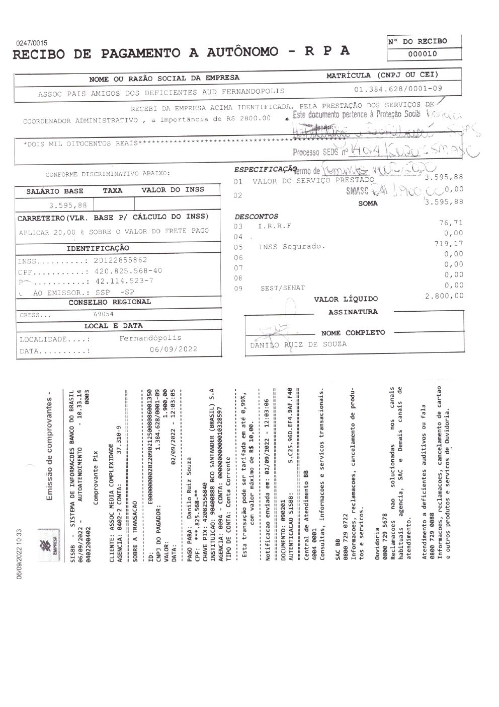 Página 7 de Prestação de Contas Mensal — Habilitação e Reabilitação — 8ª Parcela — Setembro/2022