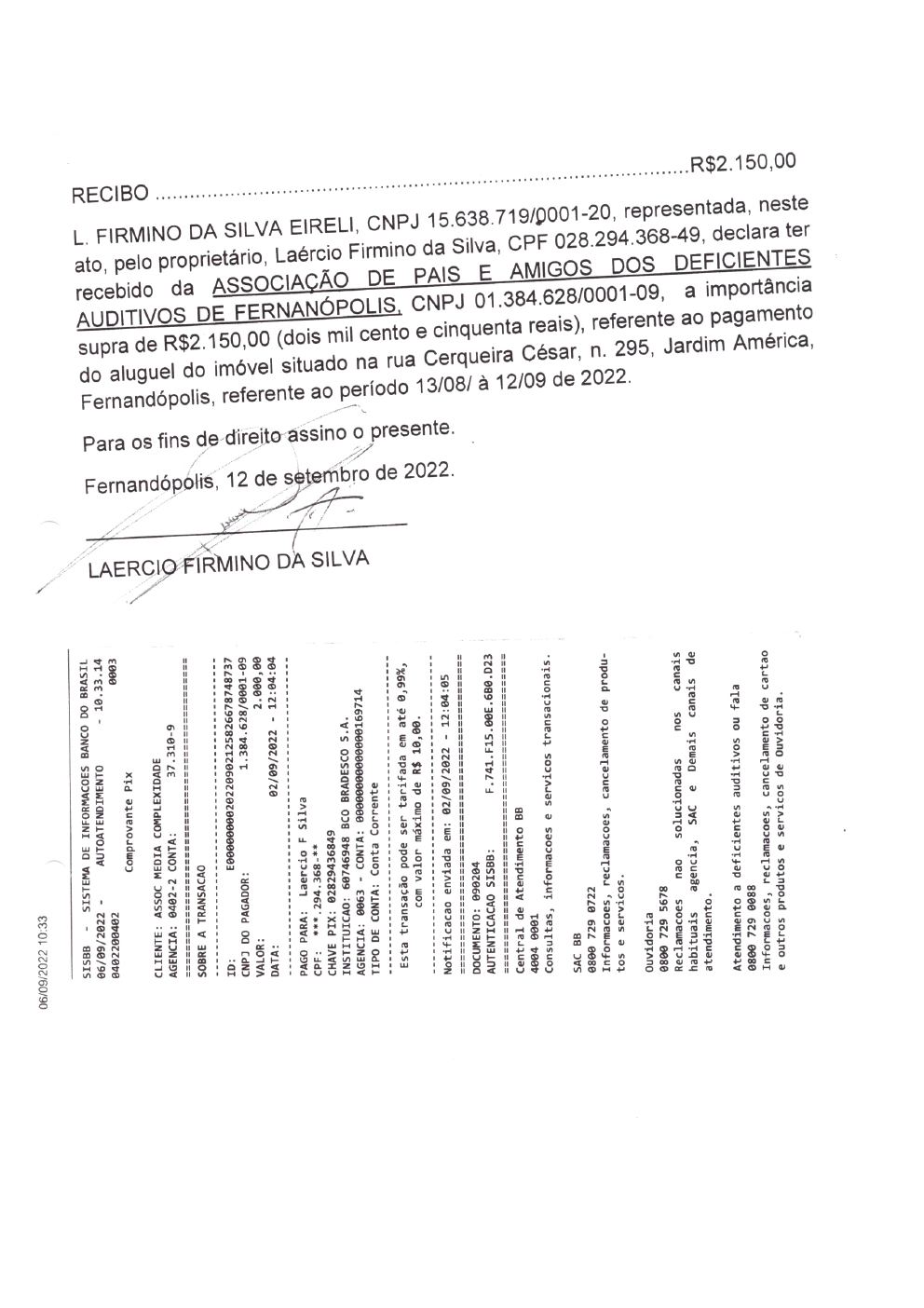 Página 10 de Prestação de Contas Mensal — Habilitação e Reabilitação — 8ª Parcela — Setembro/2022