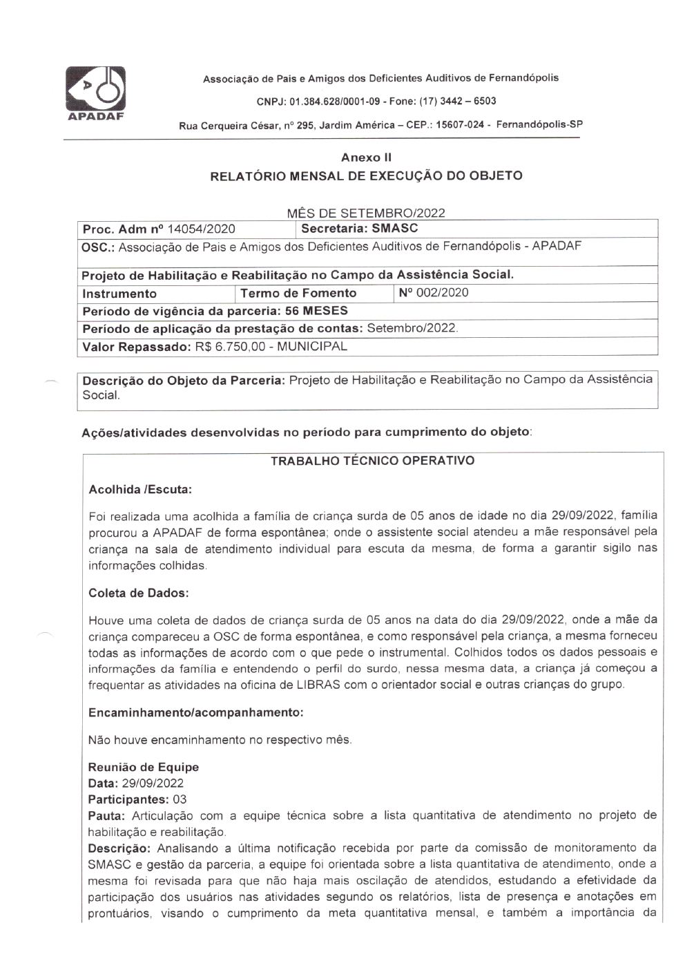 Página 12 de Prestação de Contas Mensal — Habilitação e Reabilitação — 9ª Parcela — Outubro/2022
