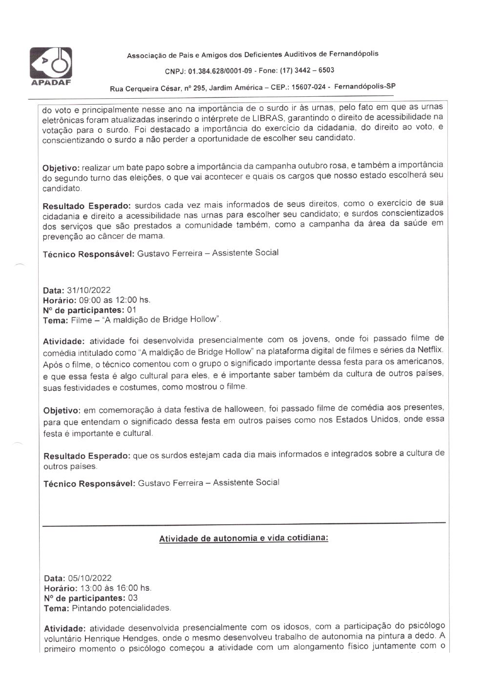 Página 17 de Prestação de Contas Mensal — Habilitação e Reabilitação — 10ª Parcela — Novembro/2022