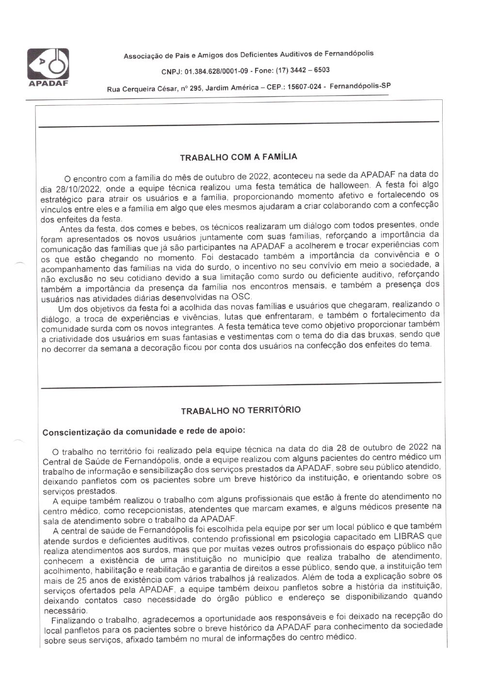 Página 20 de Prestação de Contas Mensal — Habilitação e Reabilitação — 10ª Parcela — Novembro/2022