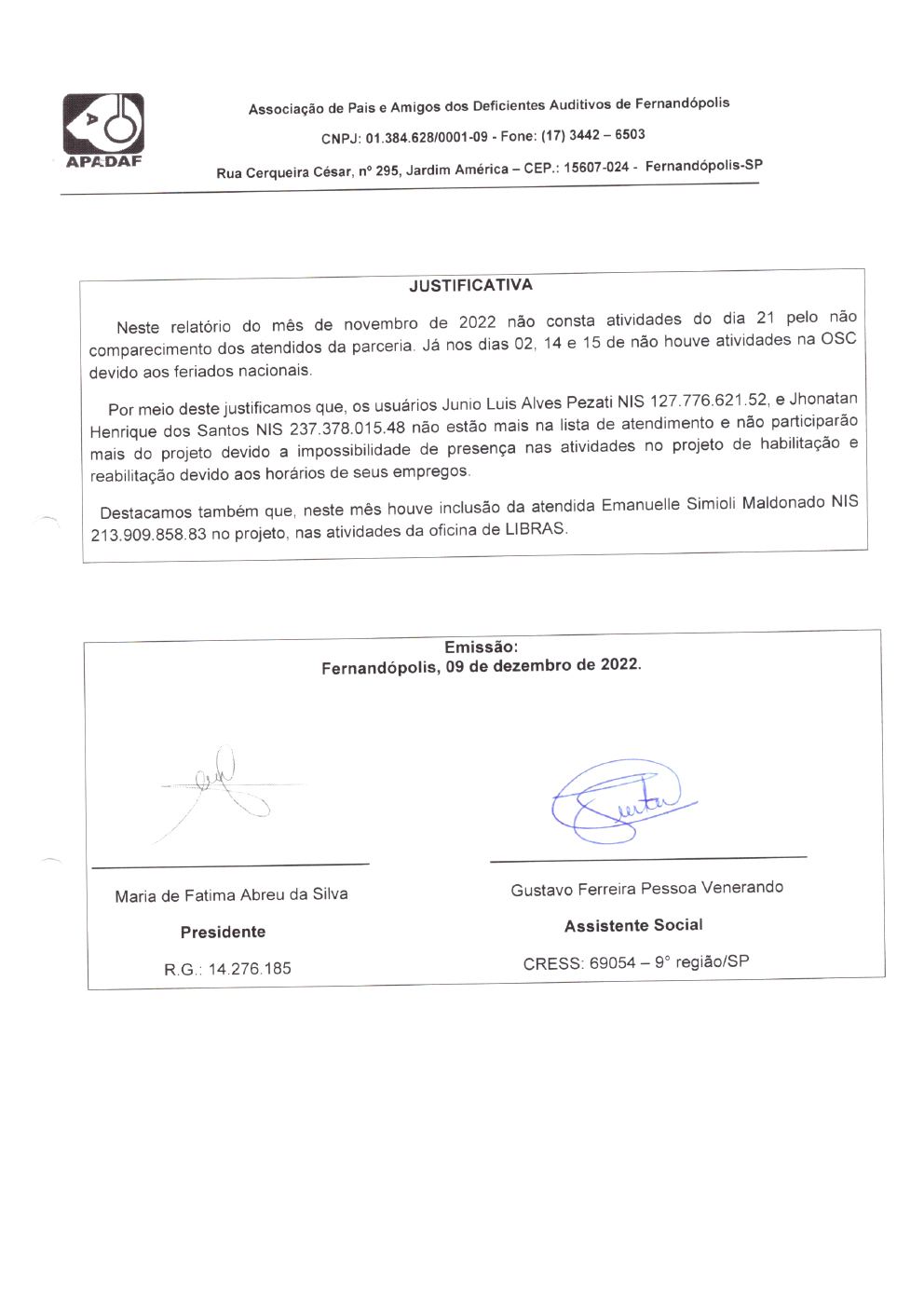 Página 21 de Prestação de Contas Mensal — Habilitação e Reabilitação — 11ª Parcela — Dezembro/2022