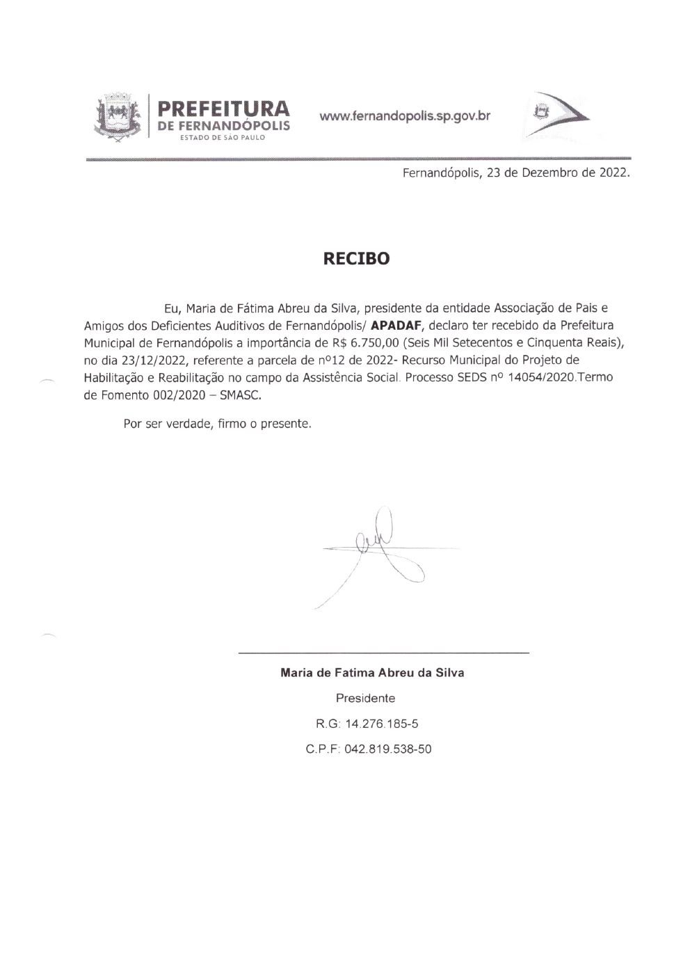 Página 5 de Prestação de Contas Mensal — Habilitação e Reabilitação — 12ª Parcela — Janeiro/2023
