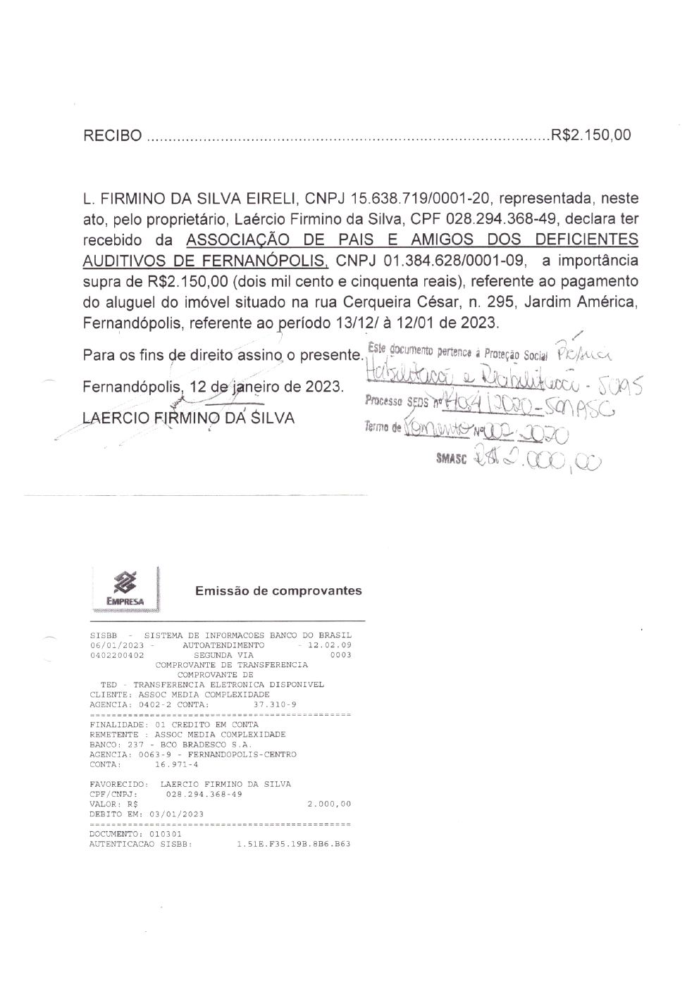 Página 7 de Prestação de Contas Mensal — Habilitação e Reabilitação — 12ª Parcela — Janeiro/2023