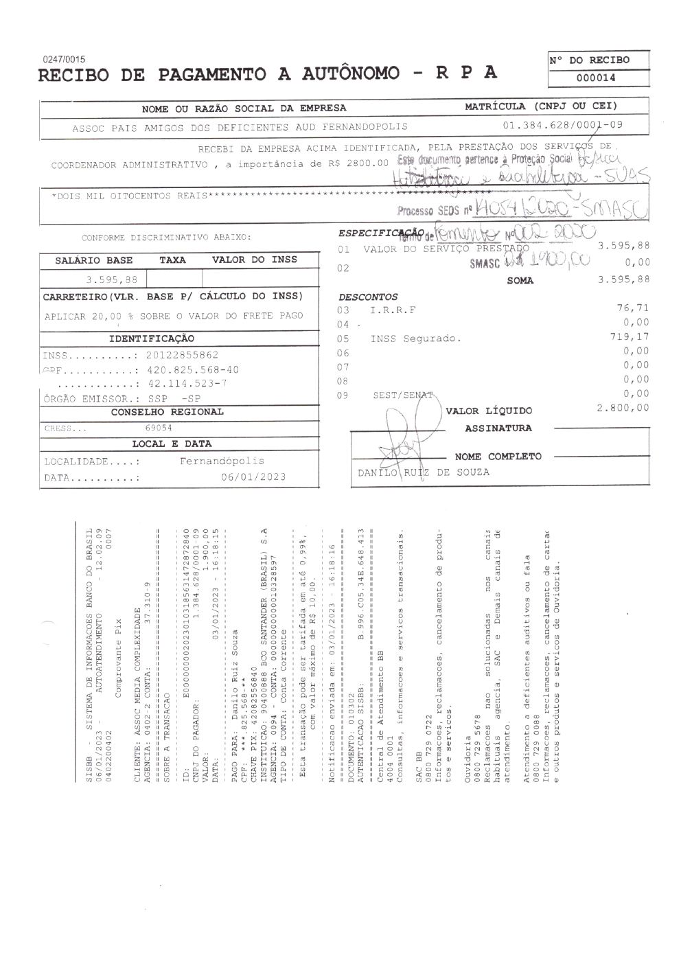 Página 8 de Prestação de Contas Mensal — Habilitação e Reabilitação — 12ª Parcela — Janeiro/2023