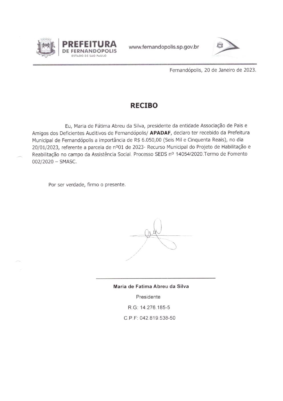 Página 5 de Prestação de Contas Mensal — Habilitação e Reabilitação — 1ª Parcela — Fevereiro/2023