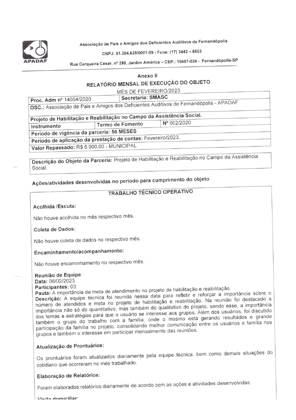Página 12 de Prestação de Contas Mensal — Habilitação e Reabilitação — 2ª Parcela — Março/2023