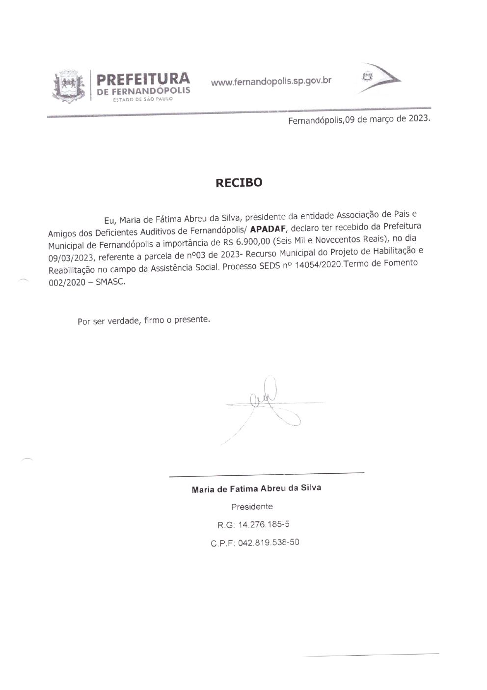 Página 5 de Prestação de Contas Mensal — Habilitação e Reabilitação — 3ª Parcela — Abril/2023