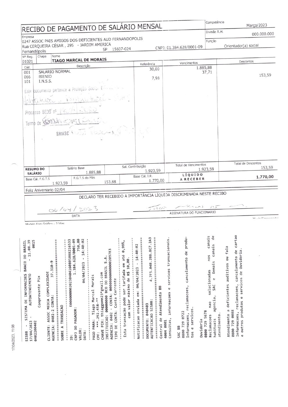Página 9 de Prestação de Contas Mensal — Habilitação e Reabilitação — 3ª Parcela — Abril/2023