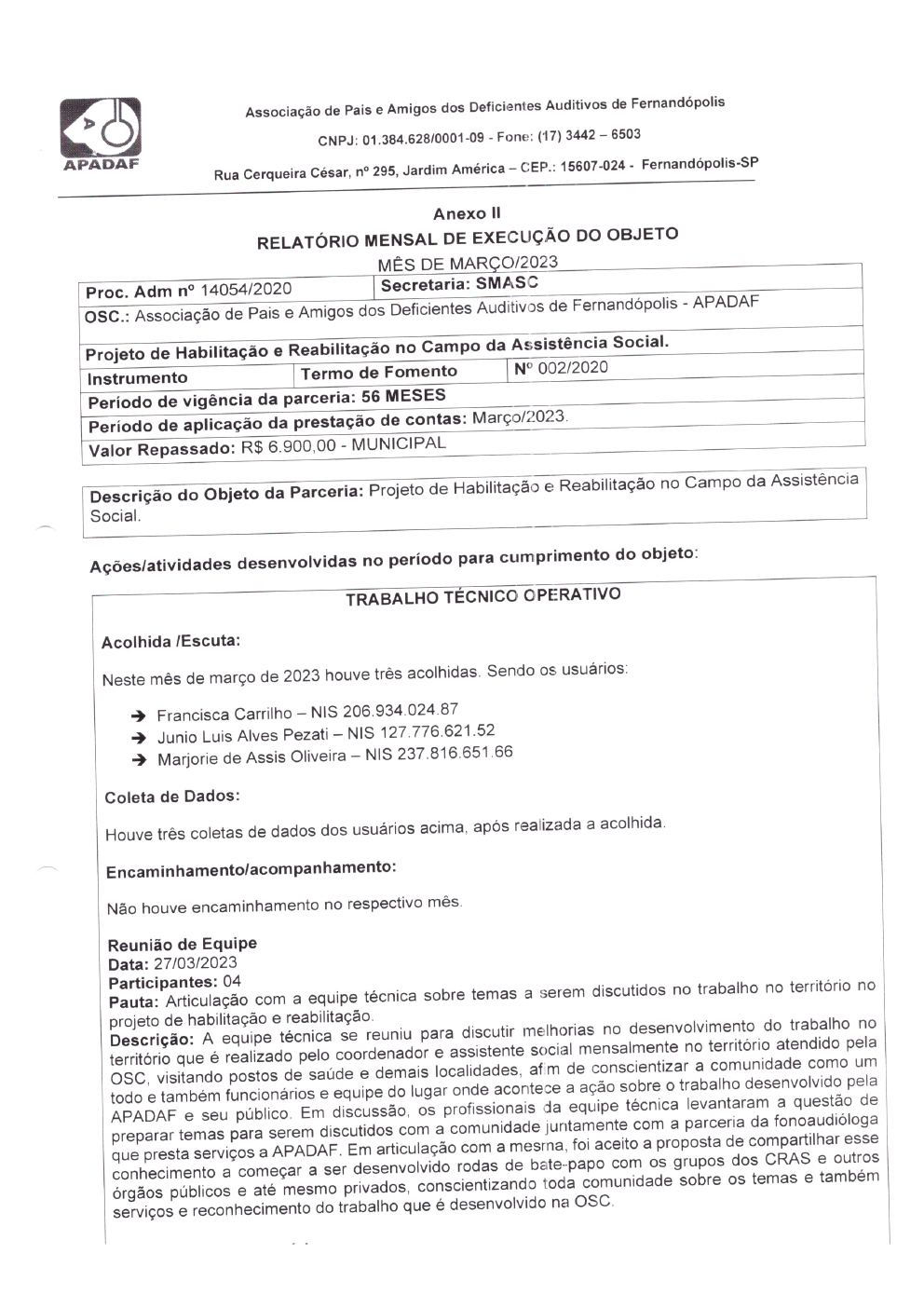 Página 12 de Prestação de Contas Mensal — Habilitação e Reabilitação — 3ª Parcela — Abril/2023