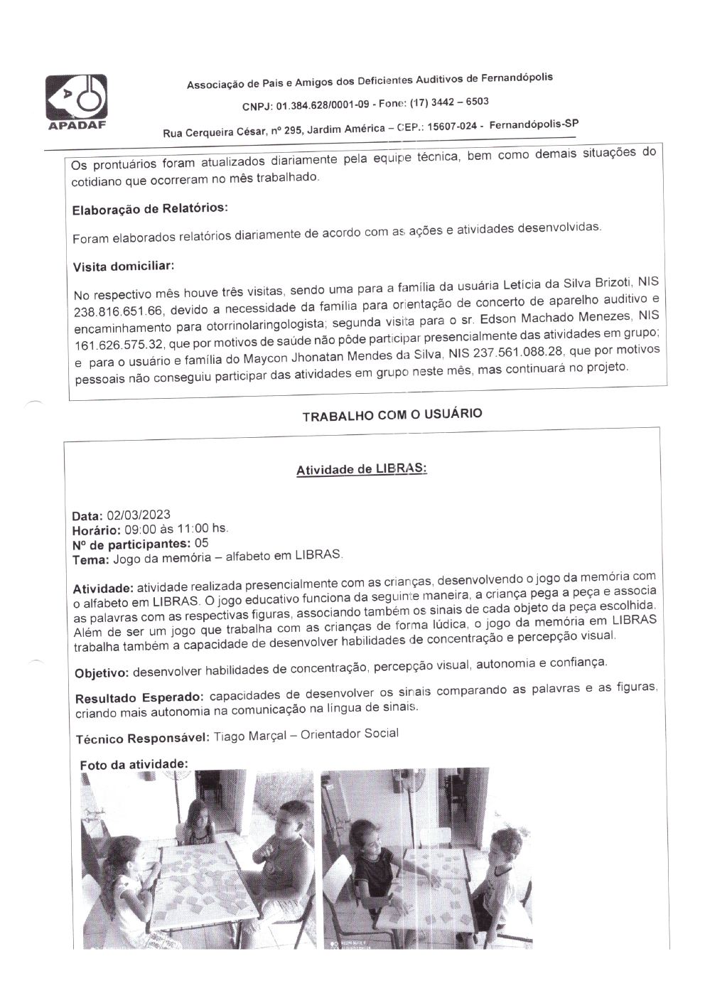Página 13 de Prestação de Contas Mensal — Habilitação e Reabilitação — 3ª Parcela — Abril/2023