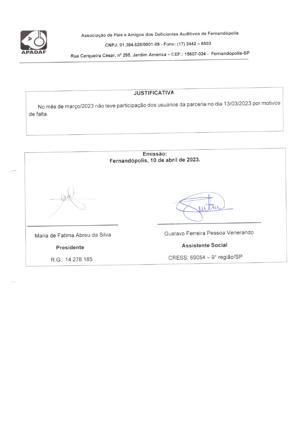 Página 33 de Prestação de Contas Mensal — Habilitação e Reabilitação — 3ª Parcela — Abril/2023