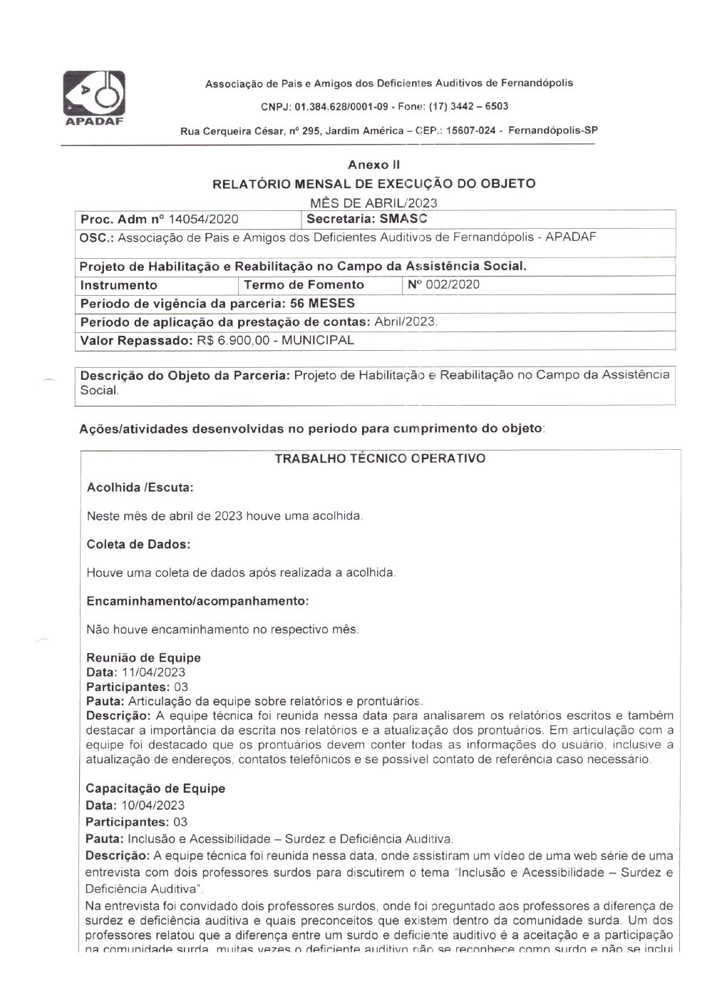 Página 12 de Prestação de Contas Mensal — Habilitação e Reabilitação — 4ª Parcela — Maio/2023