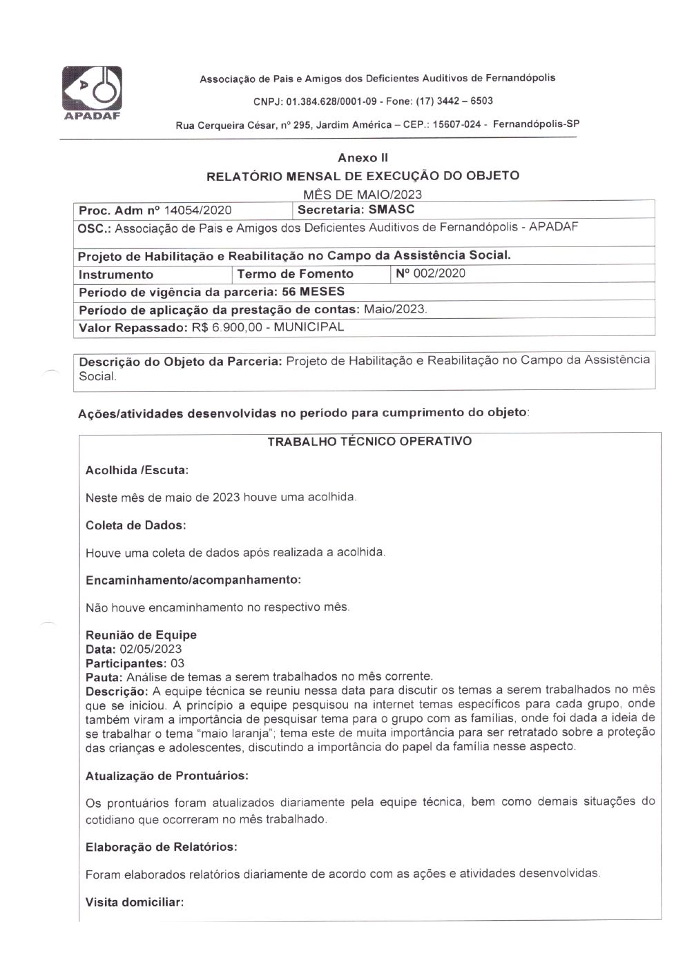 Página 12 de Prestação de Contas Mensal — Habilitação e Reabilitação — 5ª Parcela — Junho/2023