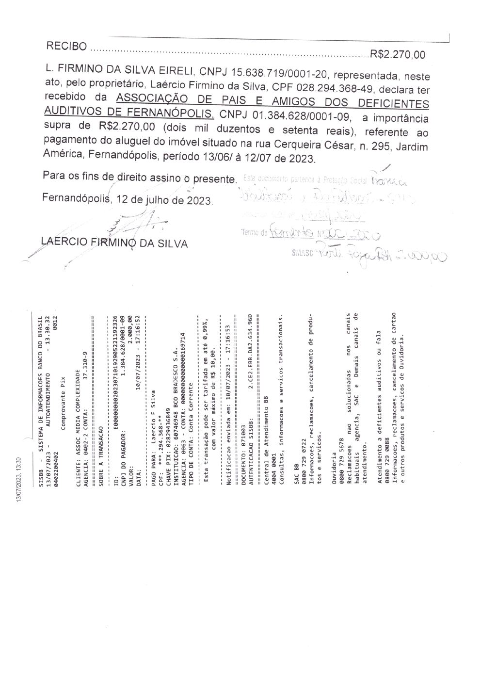 Página 8 de Prestação de Contas Mensal — Habilitação e Reabilitação — 6ª Parcela — Julho/2023