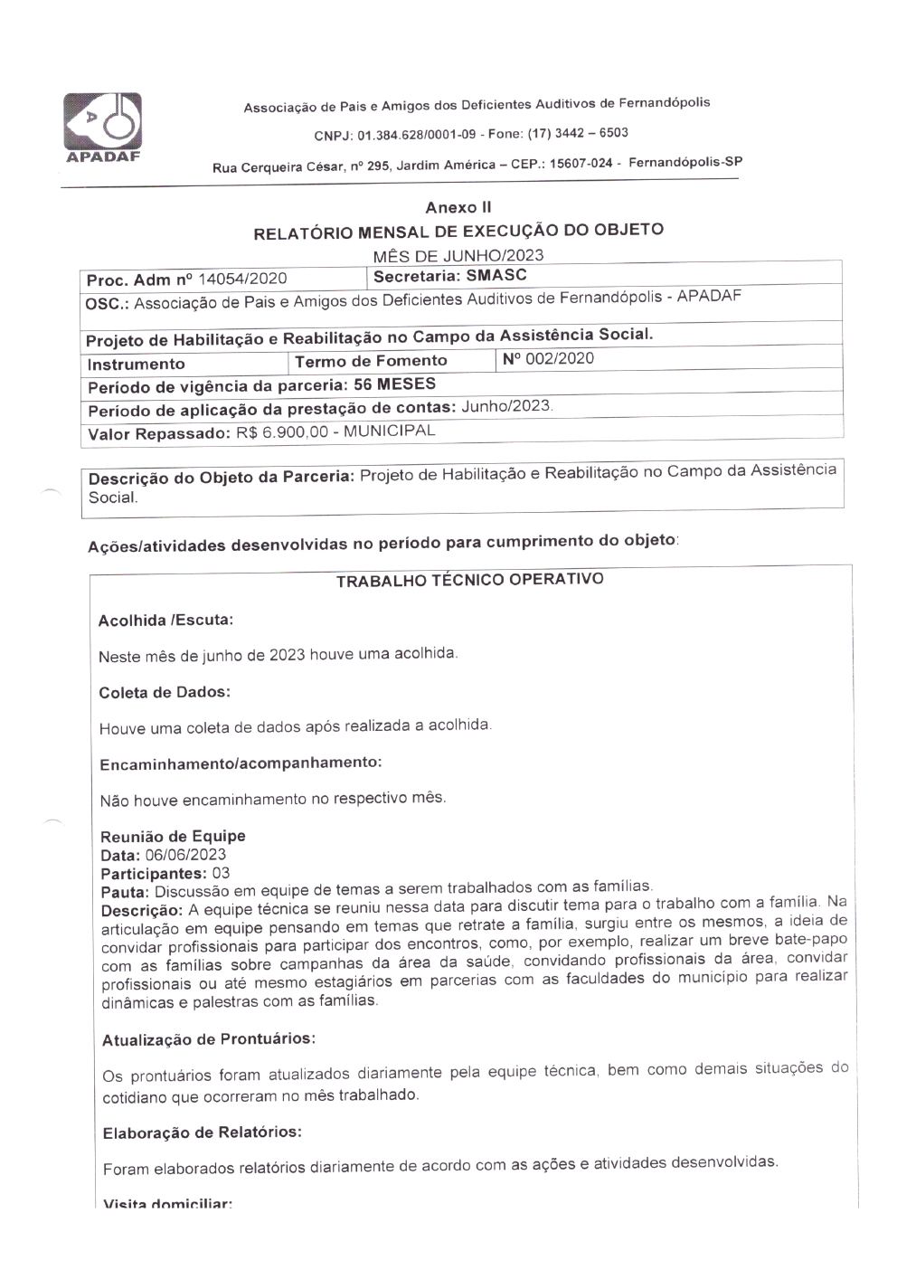 Página 12 de Prestação de Contas Mensal — Habilitação e Reabilitação — 6ª Parcela — Julho/2023