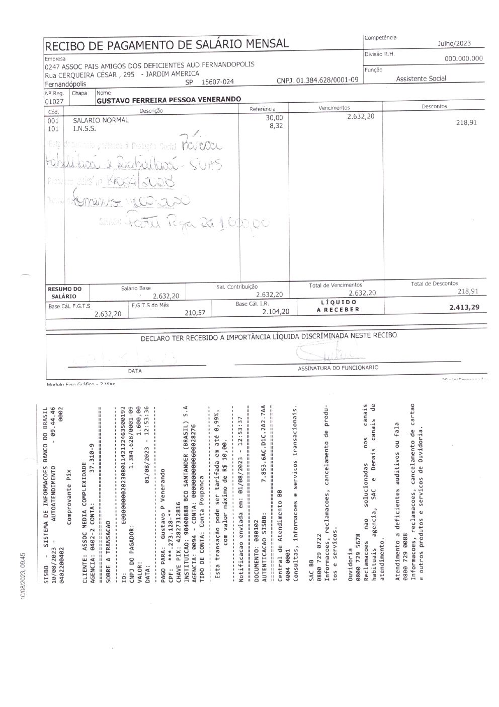 Página 8 de Prestação de Contas Mensal — Habilitação e Reabilitação — 7ª Parcela — Agosto/2023