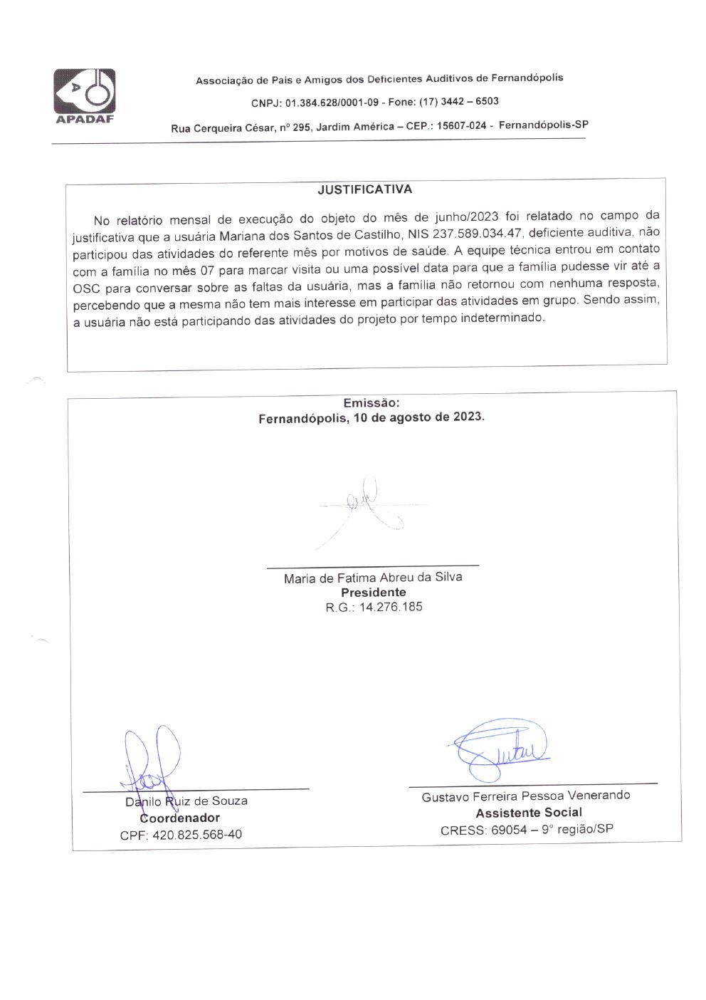 Página 33 de Prestação de Contas Mensal — Habilitação e Reabilitação — 7ª Parcela — Agosto/2023