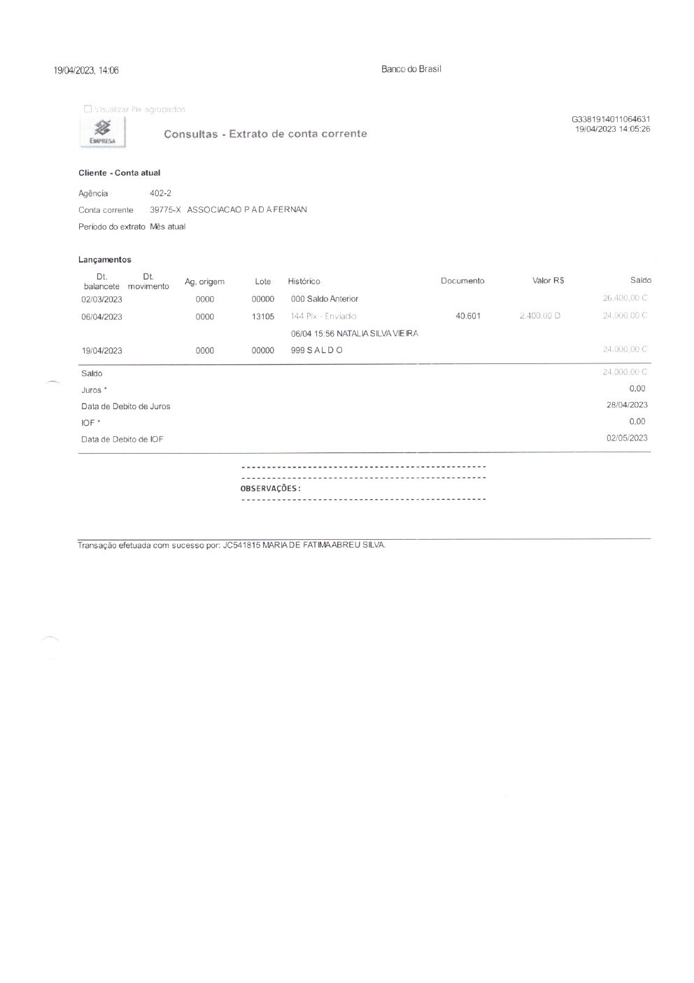 Página 15 de Prestação de Contas Mensal — Projeto Escutar — 2ª Parcela — Abril/2023