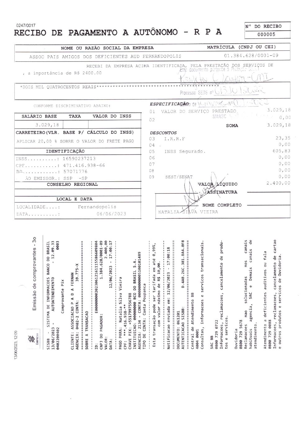 Página 5 de Prestação de Contas Mensal — Projeto Escutar — 4ª Parcela — Junho/2023