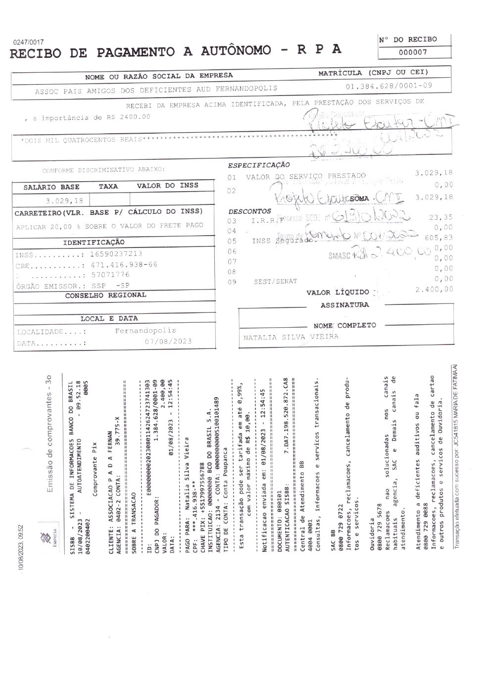 Página 5 de Prestação de Contas Mensal — Projeto Escutar — 6ª Parcela — Agosto/2023