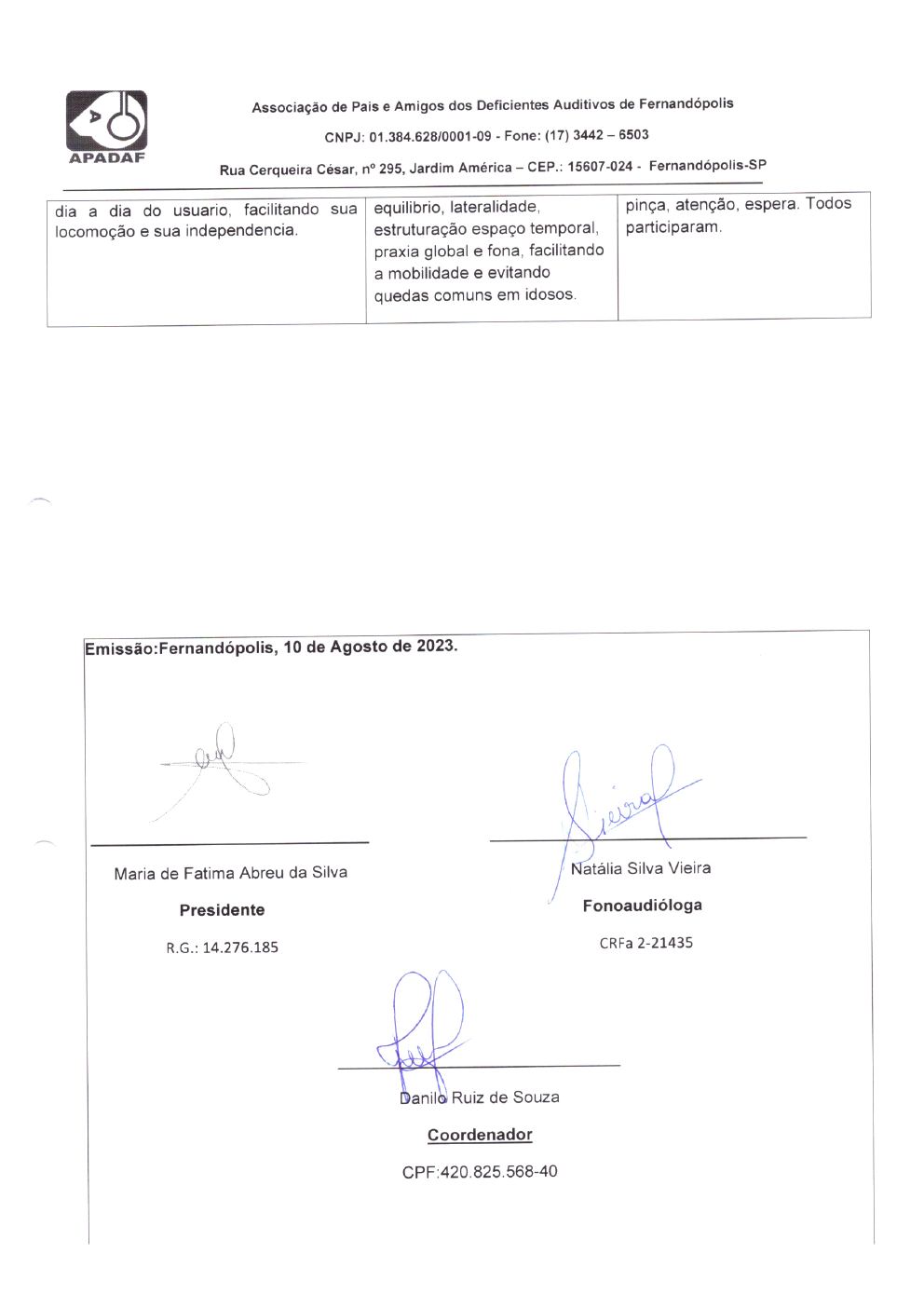 Página 25 de Prestação de Contas Mensal — Projeto Escutar — 6ª Parcela — Agosto/2023