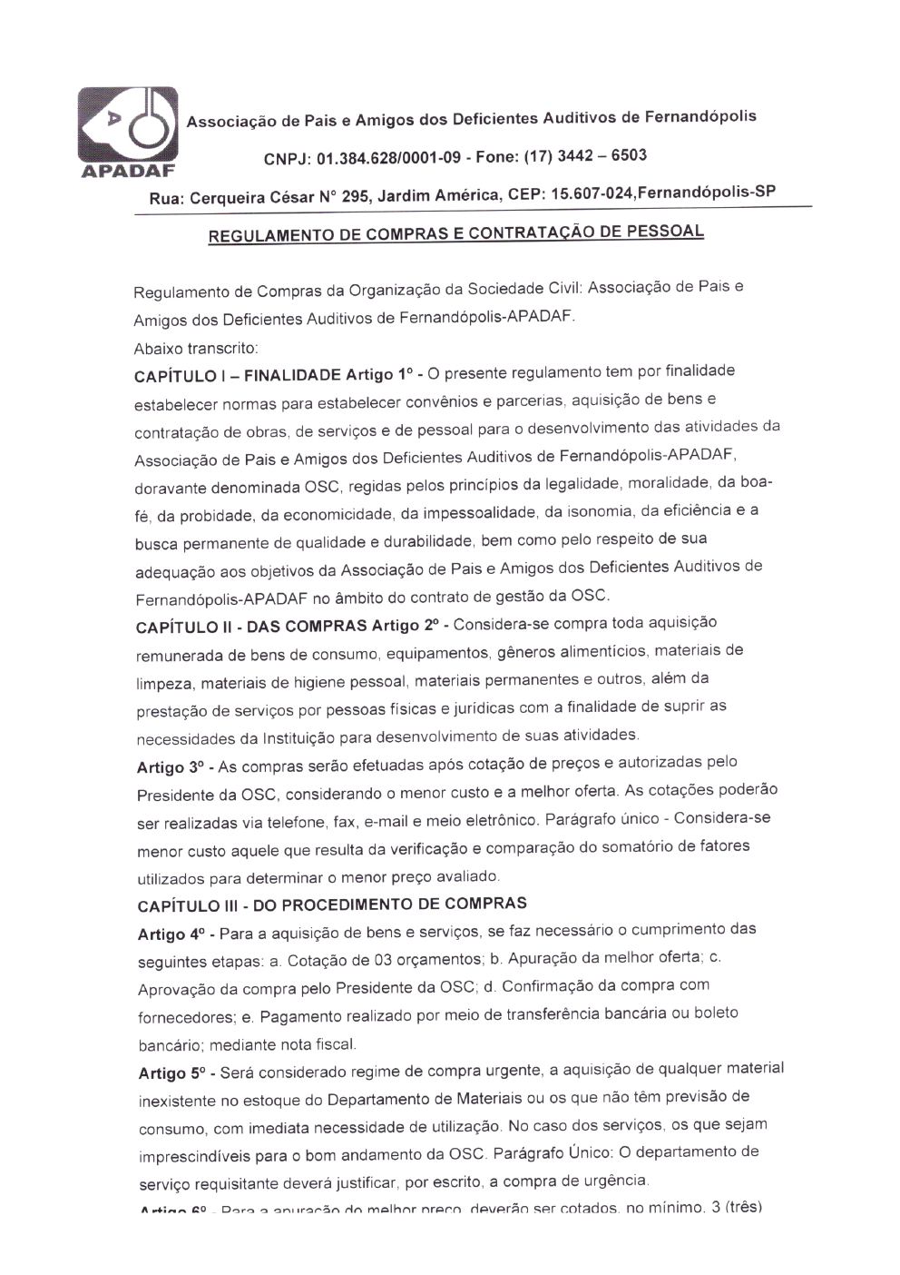 Página 1 de Regulamento de Compras e Contratação de Pessoal
