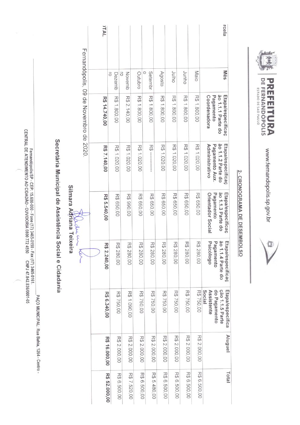 Página 2 de Certidão de Apostilamento — Cronograma de Desembolso — Habilitação e Reabilitação — 2020