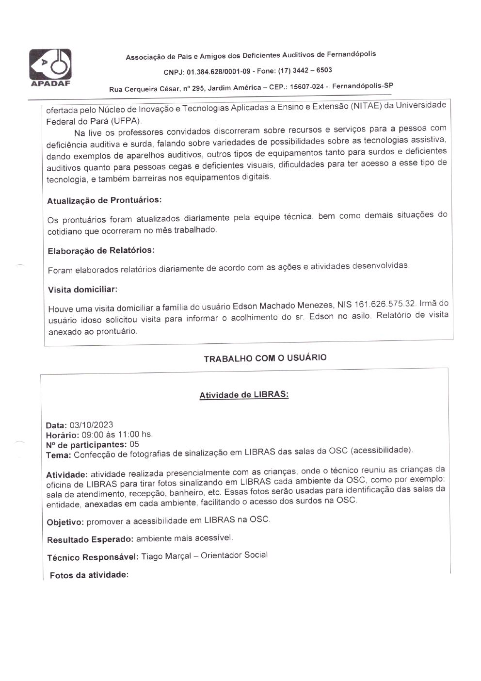 Página 7 de Prestação de Contas Mensal — Habilitação e Reabilitação — 10ª Parcela — Novembro/2023