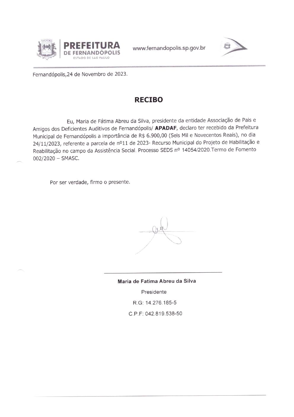 Página 5 de Prestação de Contas Mensal — Habilitação e Reabilitação — 11ª Parcela — Dezembro/2023