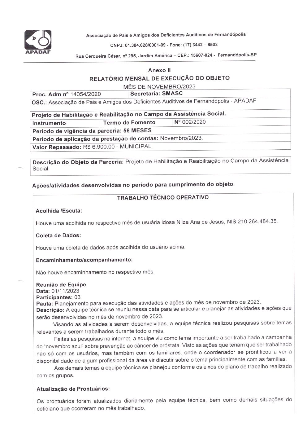 Página 6 de Prestação de Contas Mensal — Habilitação e Reabilitação — 11ª Parcela — Dezembro/2023
