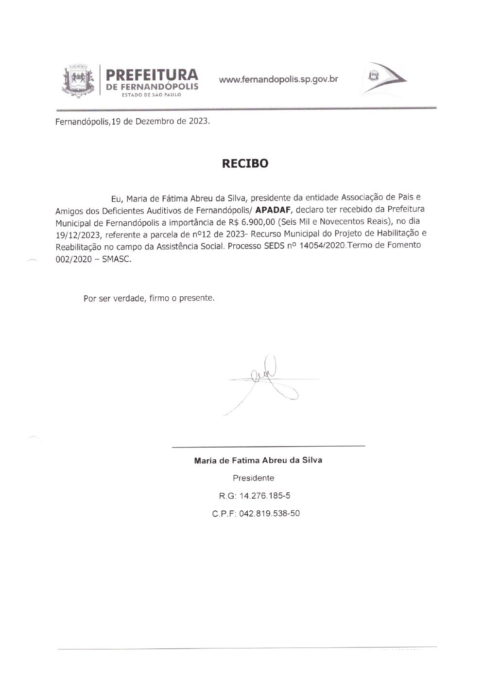Página 5 de Prestação de Contas Mensal — Habilitação e Reabilitação — 12ª Parcela — Janeiro/2024