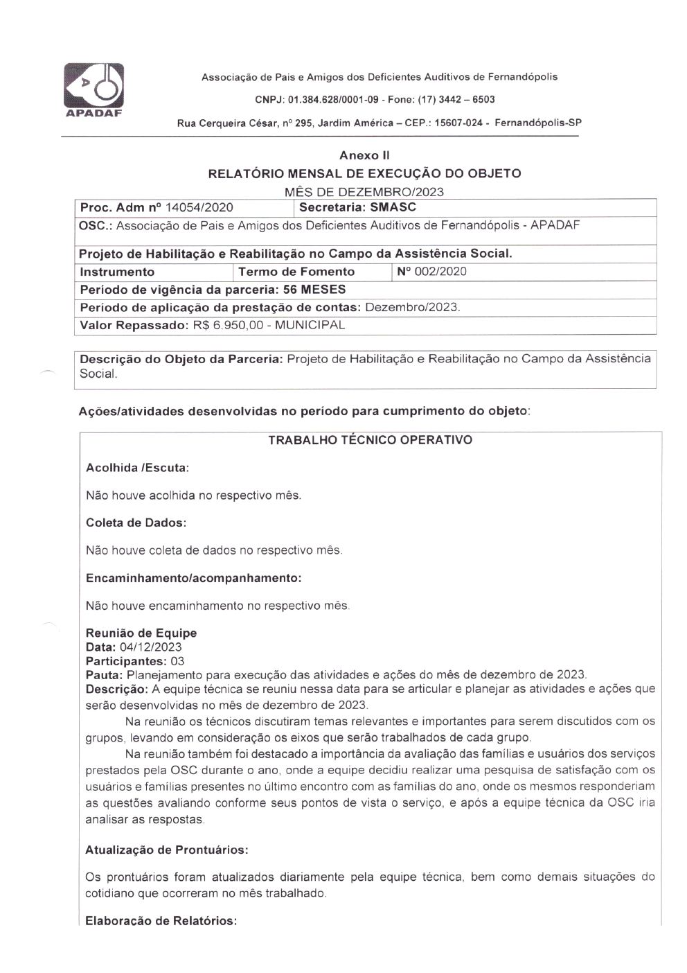 Página 6 de Prestação de Contas Mensal — Habilitação e Reabilitação — 12ª Parcela — Janeiro/2024