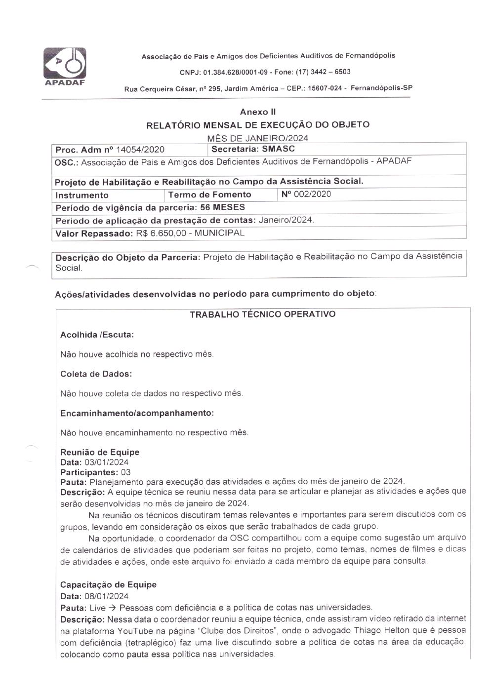 Página 11 de Prestação de Contas Mensal — Habilitação e Reabilitação — 1ª Parcela — Maio/2024