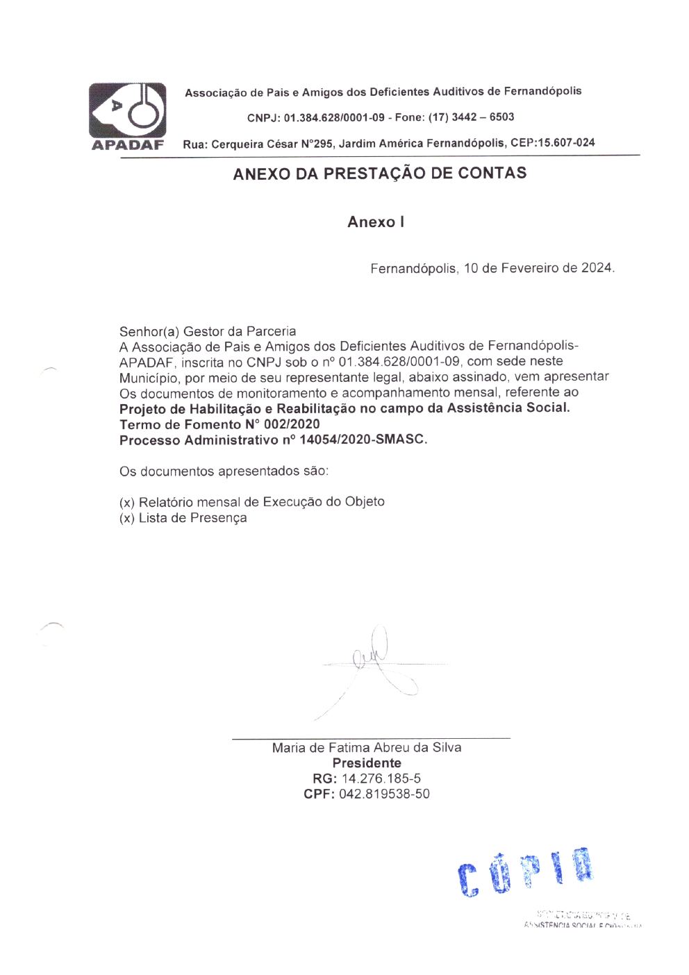 Página 12 de Prestação de Contas Mensal — Habilitação e Reabilitação — 2ª Parcela — Maio/2024