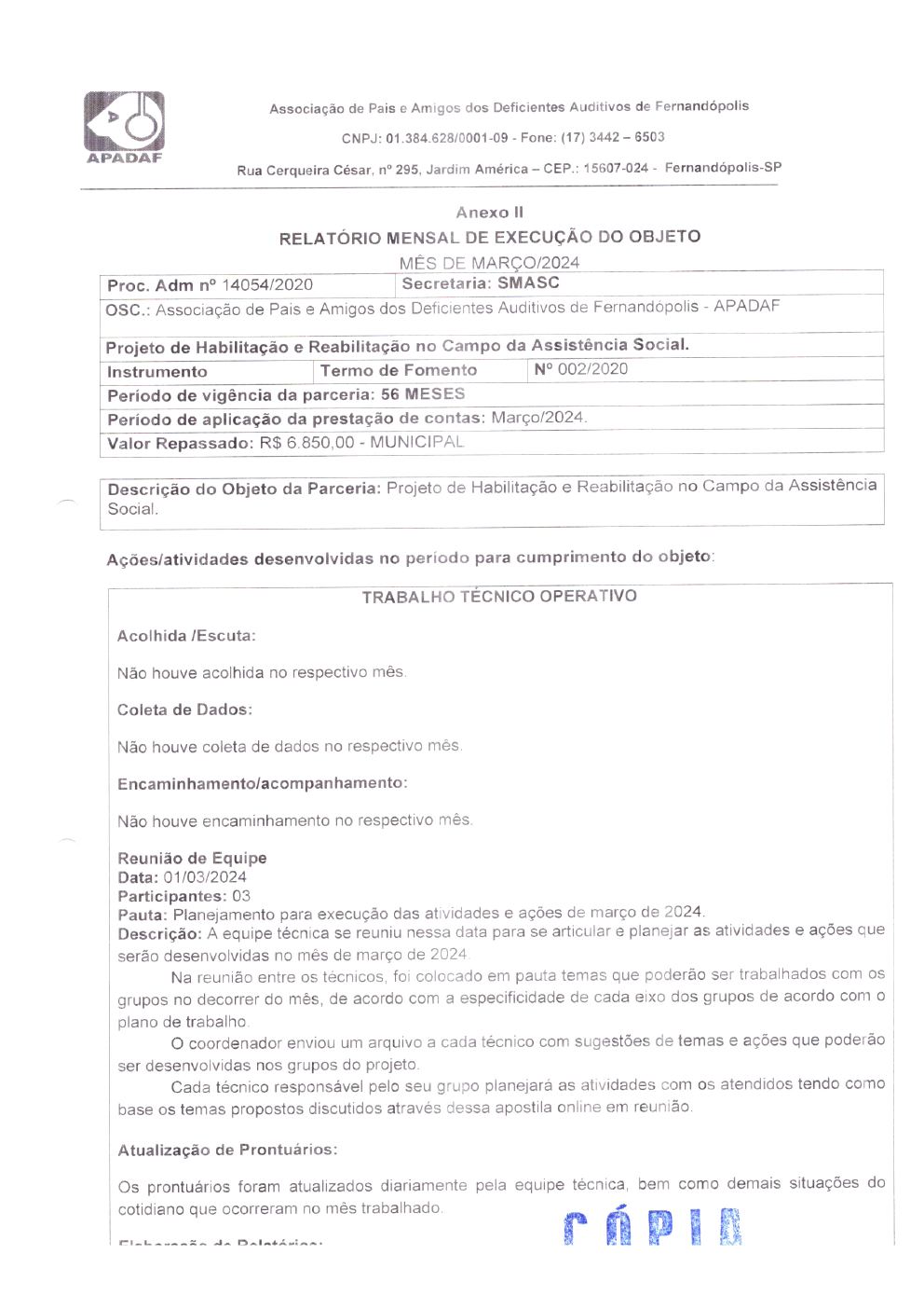 Página 12 de Prestação de Contas Mensal — Habilitação e Reabilitação — 3ª Parcela — Maio/2024