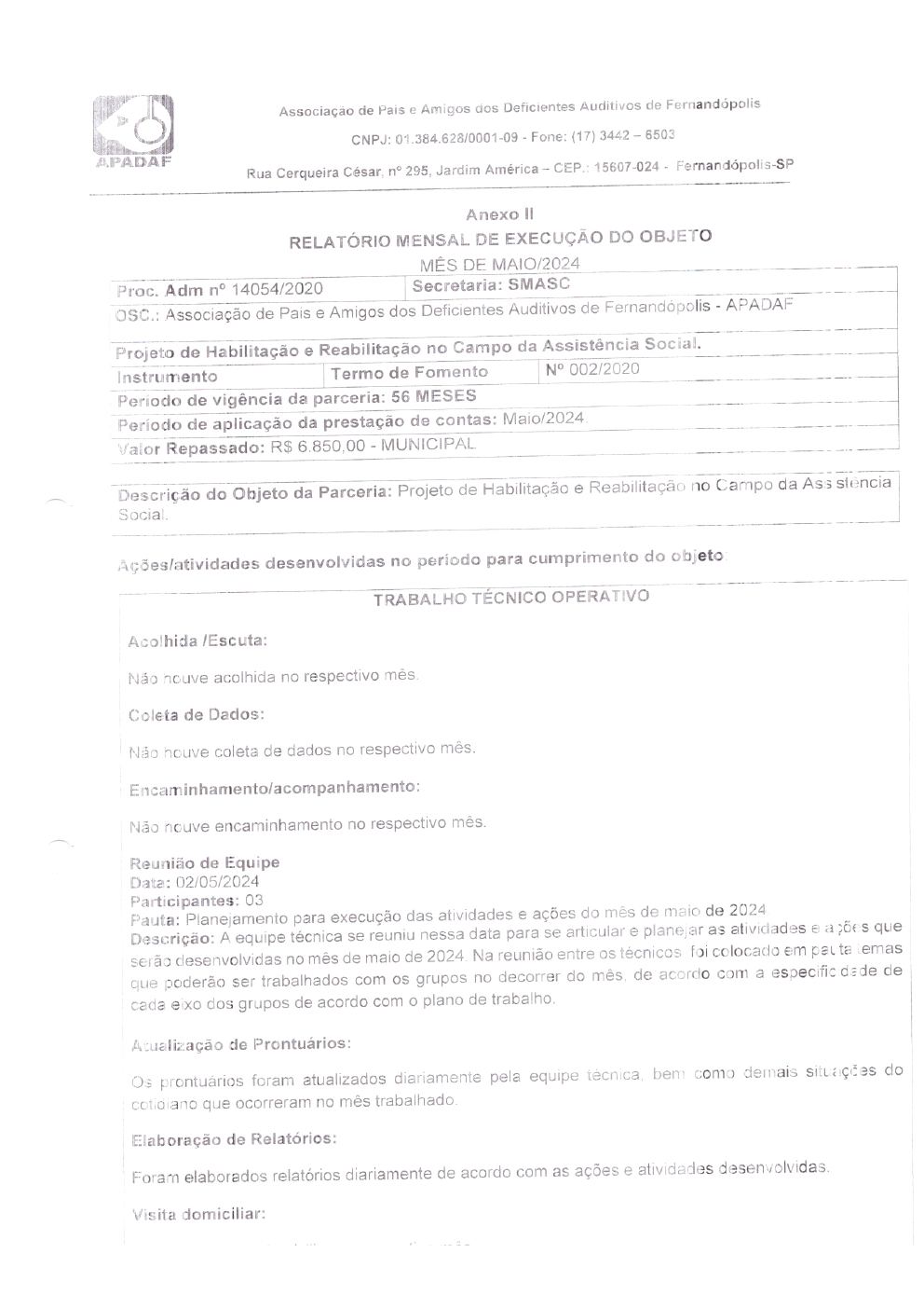 Página 11 de Prestação de Contas Mensal — Habilitação e Reabilitação — 5ª Parcela — Junho/2024