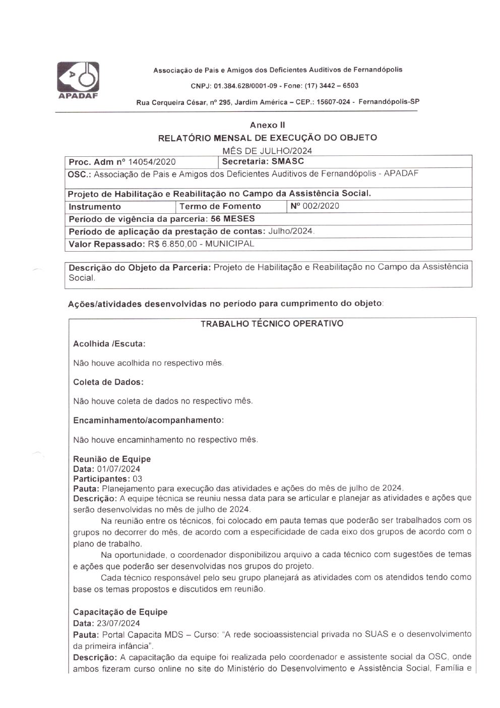 Página 10 de Prestação de Contas Mensal — Habilitação e Reabilitação — 7ª Parcela — Agosto/2024