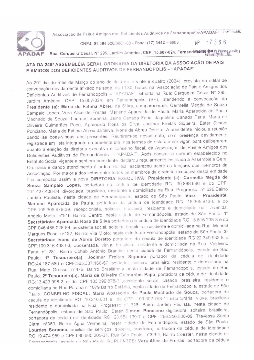Página 1 de Ata da 248ª Assembleia Geral Ordinária — Eleição da Diretoria — 2024