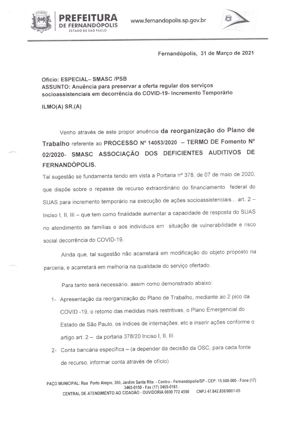 Página 3 de Justificativa para Não Formalização do Aditivo — Incremento de Recurso Federal (COVID-19) — 2020