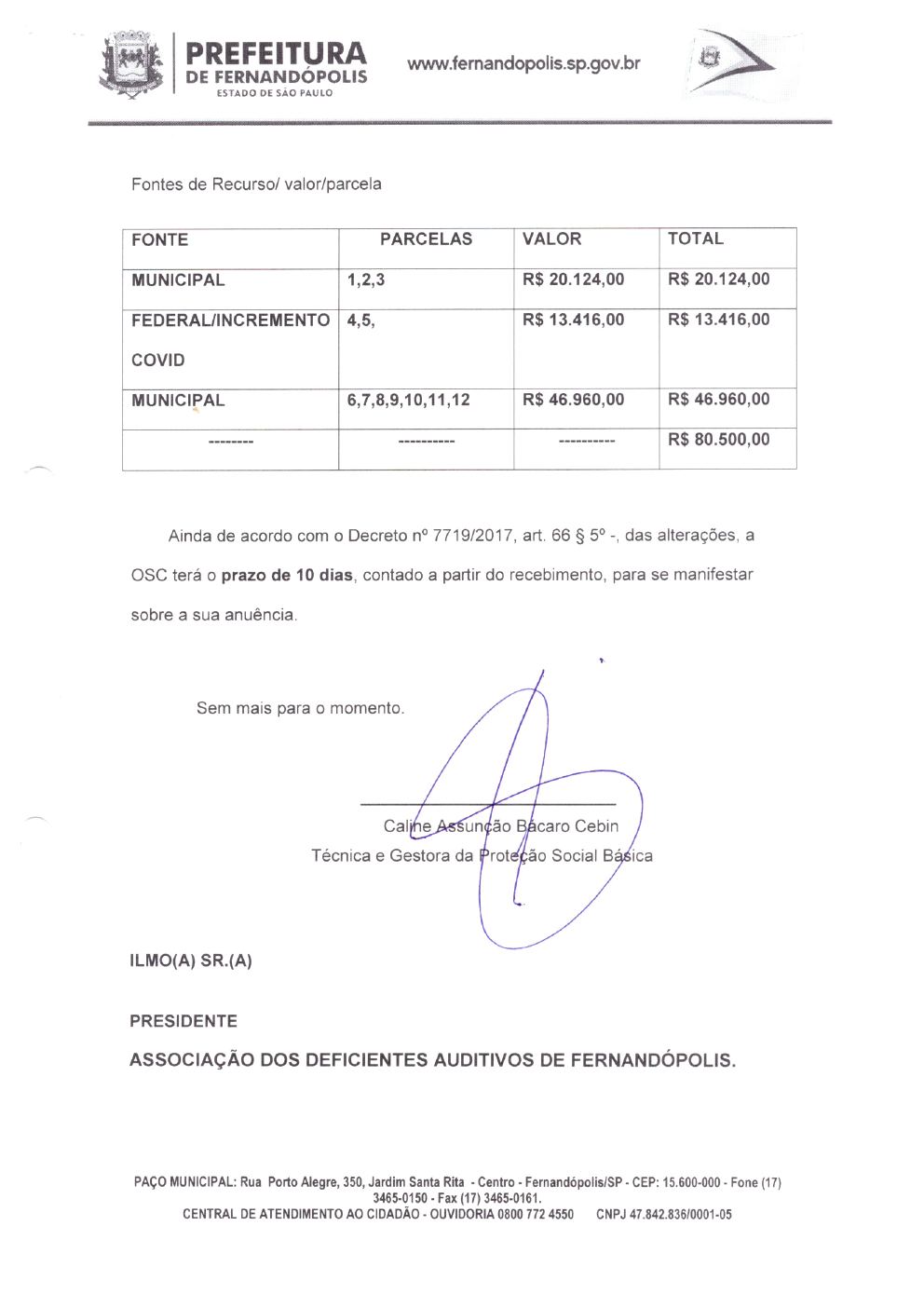 Página 5 de Justificativa para Não Formalização do Aditivo — Incremento de Recurso Federal (COVID-19) — 2020